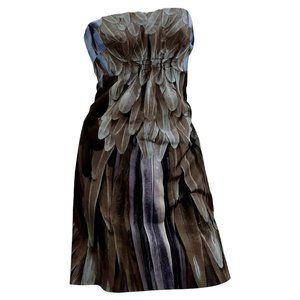 Vintage Runway 2005 Prada Feather Print Silk Taffeta Dress Italian 42 - US 6